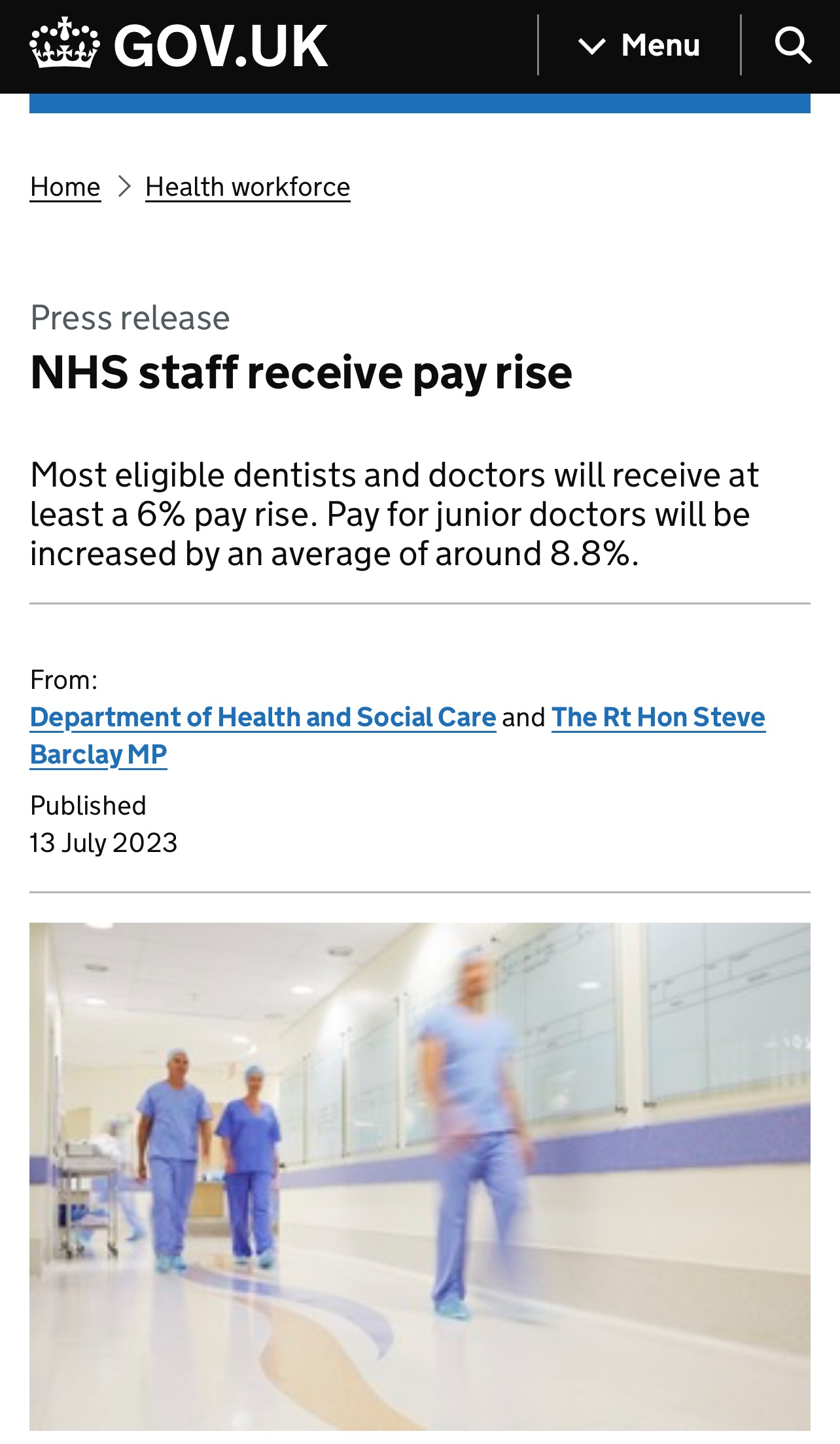 Aumento Salarial do Pessoal do NHS
